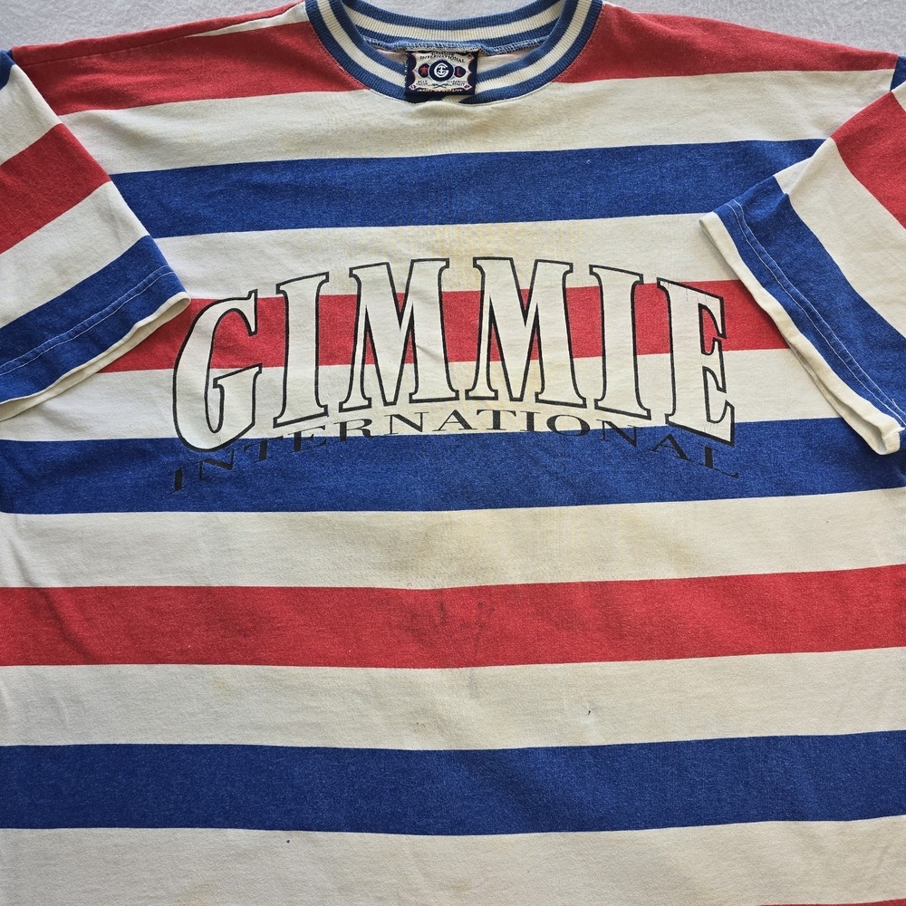 VTG 90s Gimmie International Striped Shirt Thrashed Distressed Grunge Streetwear